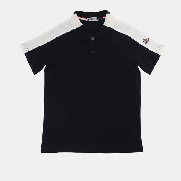 Moncler Navy Blue/white Collar Jersey Logo Patch Polo T-Shirt 5 Yrs